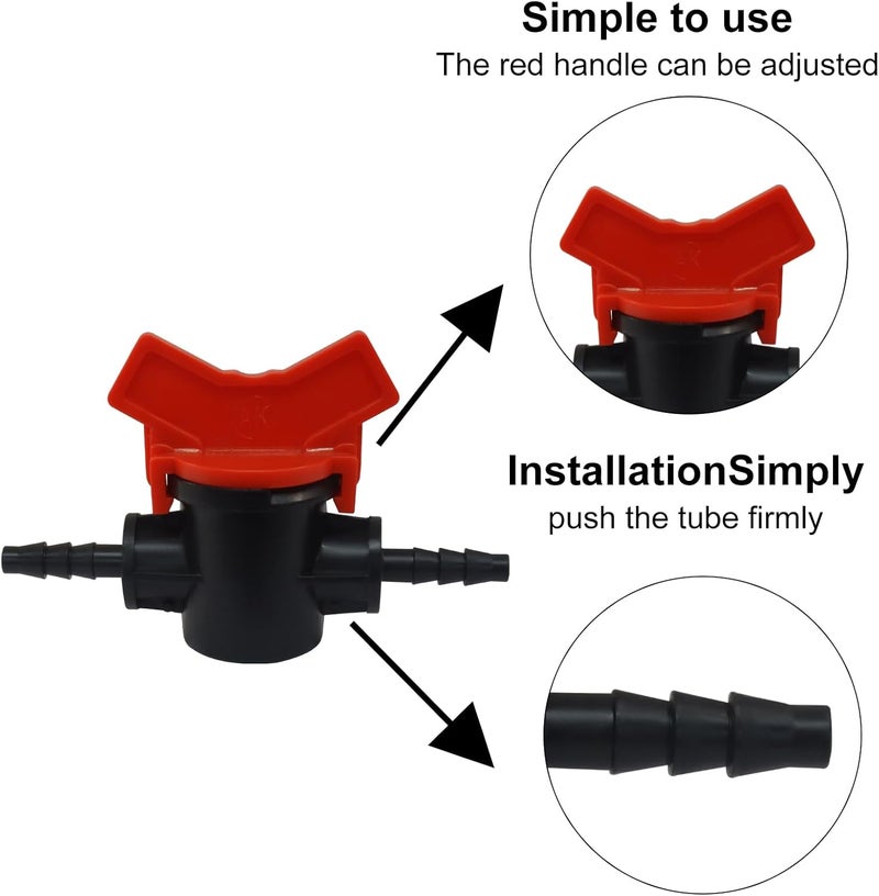OSVJE 4PCS 1/4" ID in Line Hose Barbed Ball Valve Shut-Off Switch - Stable Plastic, Easy Installation, Leak-Free Design for Aquarium, Garden, and Micro Irrigation Systems, Black - Image 3